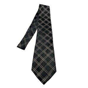 Stafford Mens Black Gold Silver Grid Pattern Classic Necktie Formal Business